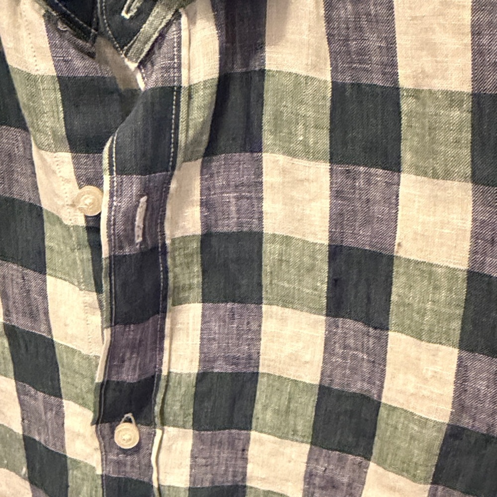 Massimo Dutti linen Blue and White /Green  Checkered Shirt size M - Picture 5 of 8